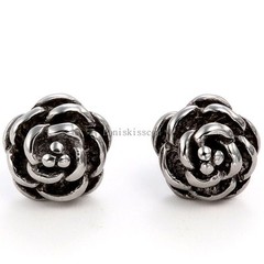Charm Rose Flower Shape Stainless Steel Stud Earrings Bead Ball Screw Back