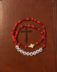 Handmade Beaded Charm Bracelets “JESUS LOVES YOU”and Cross Bracelet 18cm