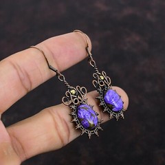Charoite Wire Wrapped Drop/Dangle Earrings Copper Jewelry For Women 2.36″