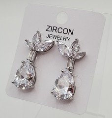 Zircon Jewelry Earrings 1in Silver Tone Brilliant Teardrop Marquise CZ Formal