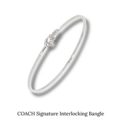 COACH Interlocking Signature C Stone Bangle Bracelet Silver Tone