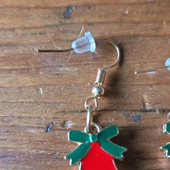 Christmas Bell Enamel Dangle Drop Hook Earrings Nickel-Free Red Green Gold