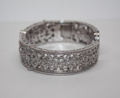 Judith Ripka Sterling Silver Openwork CZ Kick Cuff Bracelet 6.75″ [125GRA]