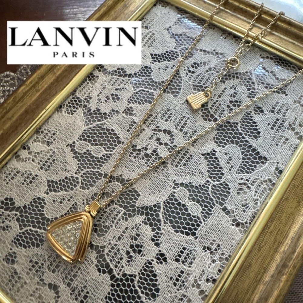 LANVIN Made in Germany Stone-Accented Vintage Necklace Gold Logo