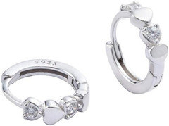 Double Love Heart Cubic Zirconia Sleeper Small Hoop Earrings for Women Teen Girl