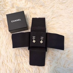 CHANEL Coco Mark Camellia Pierced Earrings White Silver Women Accessories W/Box
