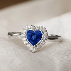 Heart Blue Sapphire Simulated Diamond White Gold PLated September Birthstone