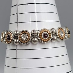 Clear Red Rhinestone Panel Elastic Bracelet Silver tone Gold tone 7″
