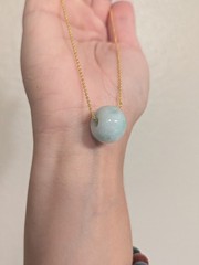 Jade Barrel Pendan Necklace With Floating Green, Gold Plated Chain, Untreated