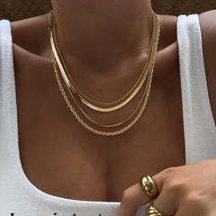 Layered Necklaces for Women Non Tarnish- Chunky 14K Gold Plated Herringbone/Snak