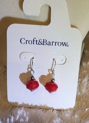 Croft & Barrow Red Silver Round Bead Necklace & Earrings Jewelry Set