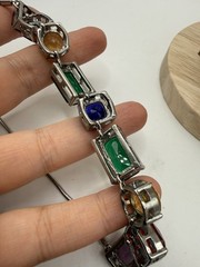 Nine West Jewel Tone Glass Statement Collar Necklace Silver Tone Geometric