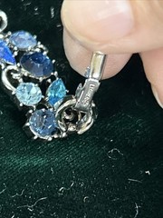 Signed LISNER Blue Rhinestone Bracelet Silver Tone Scroll Cluster Link
