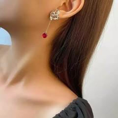 Simulated Red Ruby 2Ct Oval Cut Drop Dangle Earrings In 14K White Gold Plated