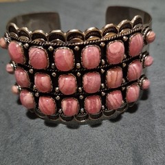 Silver-Tone Metal Cuff Bracelet with Pink Oval Bezel Set Stones 20 Stone