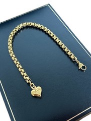 9ct Gold Filled Solid 20cm Love Heart Charm Rolo Belcher Bracelet Women’s Girls