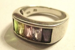 STERLING SILVER MULTICOLOURED CHANNEL SET CUBIC ZIRCONIA PINKY RING SIZE R
