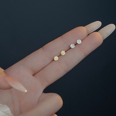 Sparkling Clear CZ Pavé Round Tiny Mini Stud Earrings Unisex Women Men Gift