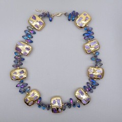 Natural Purple Charoite Chips Rectangle Choker Beaded Necklace