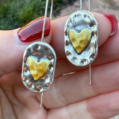 Source Unknown Silver and Gold Heart Earrings