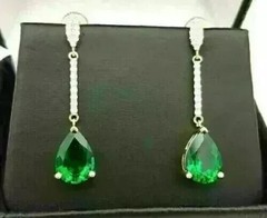 2.30Ct Pear Cut Simulated Green Emerald Drop Earrings In 14K Yellow Gold Plated