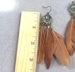 Womens Brown Feather Earrings with Stones Jewelry
