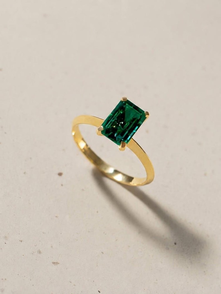 Lab Created Emerald Ring 925 Sterling silver Engagement Ring For Women