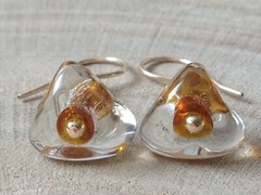 Amber & Clear LAMPWORK Glass 14ct Rolled Gold Earrings