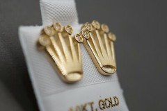 10K Solid Yellow Gold Beautiful 0.5″ Princess Queen King Crown CZ Stud Earrings.