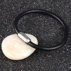 Smooth Genuine Leather Bracelet with Stainless Steel Magnetic Clasp for Men