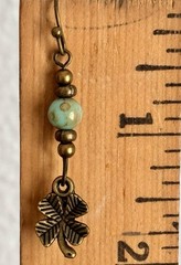 Bronze Four Leaf Clover with Green Bead Earrings. Irish. Lucky.