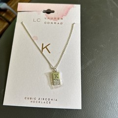 LC Lauren Conrad Initial “K” Necklace 12” Silver Tone Cubic Zirconia Pendant