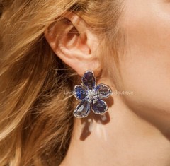 18K White Gold Plated Flower Blue Earrings made w Swarovski Crystal Elegant Gift
