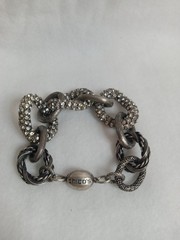 Chico’s Chunky 5″ Chain Link Rhinestone Bracelet Large Silver-Colored