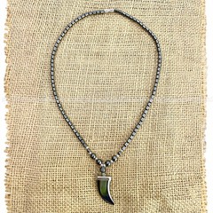 Hematite Chain Choker Necklace Tooth Leaf Coconut Peace Pendant 18″ 3 mm