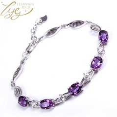 Sterling Silver Purple Amethyst Zirconia CZ Chain Bracelet 8″ Gift Box B5