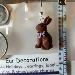 Easter Bunnies Earrings Chocolate, Cream or White Silver hooks Ear Decorations