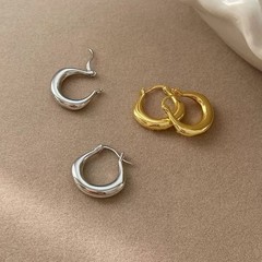925 Silver Chunky Teardrop Huggie Hoop Earrings Minimalist Thick Earrings A01