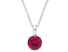 2.40 Carat (ctw) Lab-Created Ruby Solitaire Pendant Sterling Silver with Chain