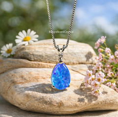 Blue Opal Teardrop Pendant Crystal Necklace Women Healing Energy Stone Jewelry