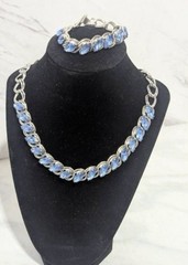 Unknown source Silver Tone Necklace & Bracelet Set with Blue Glass Marquise