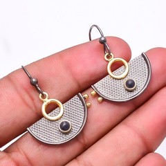 Copper Black Turquoise Gemstone 925 Silver Black&Gold Plated Earring 1.37″ E1