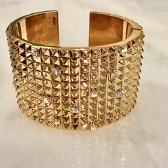 Karl Lagerfeld 11-row Pyramid Stud & Crystal-Embellished Hinged Cuff – SM