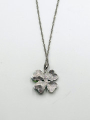 Silver Tone Shamrock Clover Pendant Necklace with Green Crystals St Patrick’s