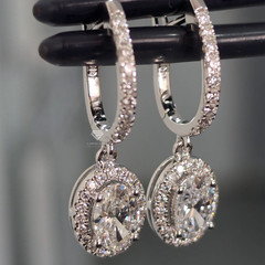 2CT Oval Lab Grown Diamond Halo Drop Dangle Halo Earrings Gift IGI E-VS1