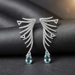 Aqua Pear Cut CZ Stone Engagement Cocktail Long Drop Dangle Earrings 925 Silver