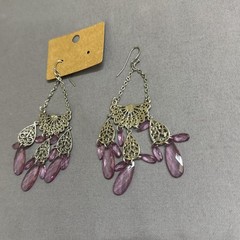 Purple Teardrop Chandelier Dangle Drop Earrings 3.5 In Womens Filigree Jewelry