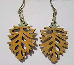 Gold Green Metal Leaf Nature Cutout Dangle/Drop Hook Earrings, No Stone