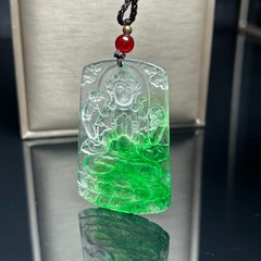 Nature ice multicolor Burmese jade Jadeite carved kwan-yin luck Pendant&Necklace
