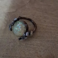 Cocktail Ring Size 7 Oval White/Multicolor Opal w/ Crystal Accents Silver